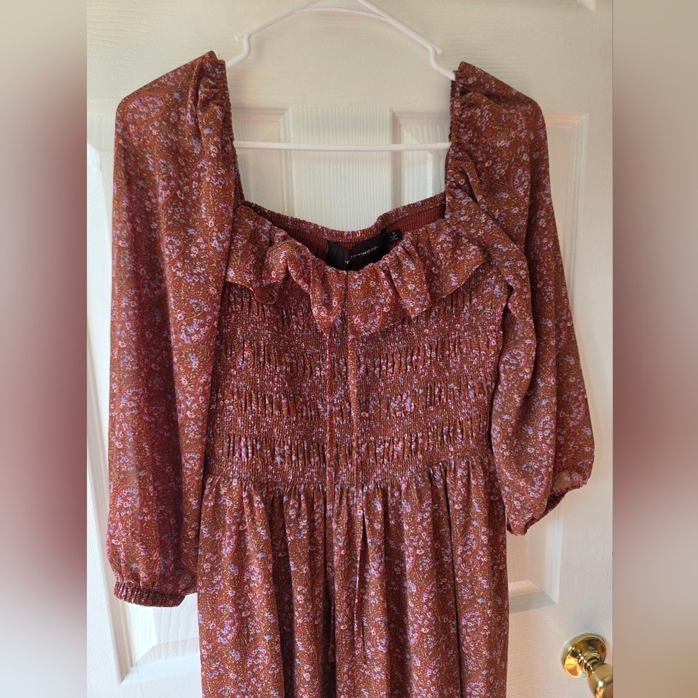 CODE X MODE Cottagecore Dress Sz M Rust Brown Floral Fall Boho Prairie - Picture 9 of 10